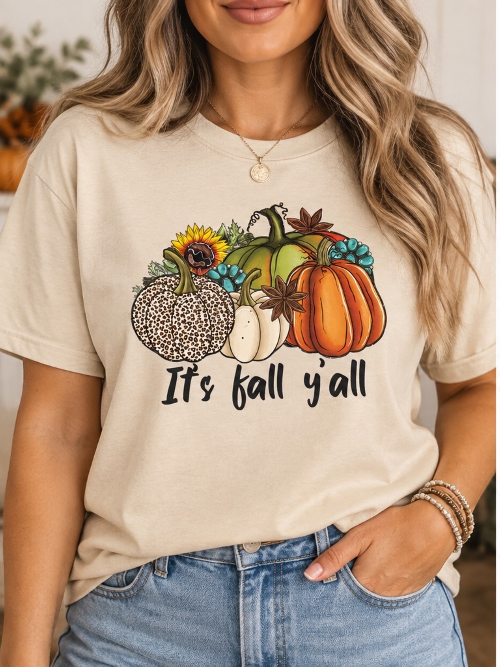 Fall Y'all Graphic Tee - Beige womens Shirt